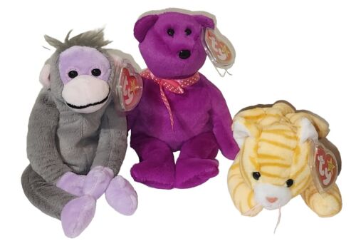 Ty 3 Beanie Babies SET (MAGENTA II, AMBER II & BANANAS II) 30th Anniversary NEW - Picture 1 of 21