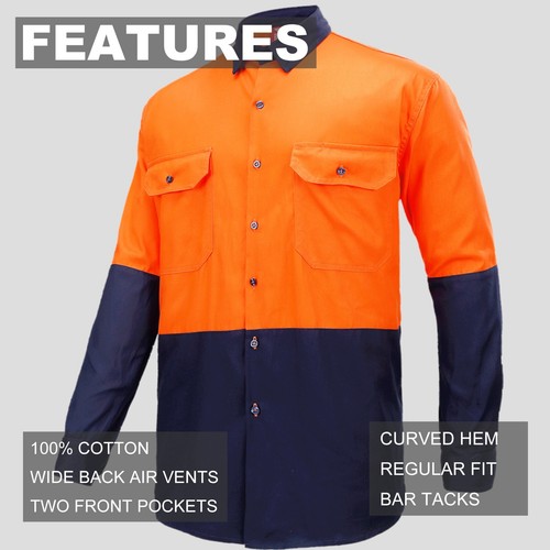 5x Hi Vis Shirts Cotton Work Shirt 5 PACK, Long sleeve, Orange Yellow - Picture 57 of 60