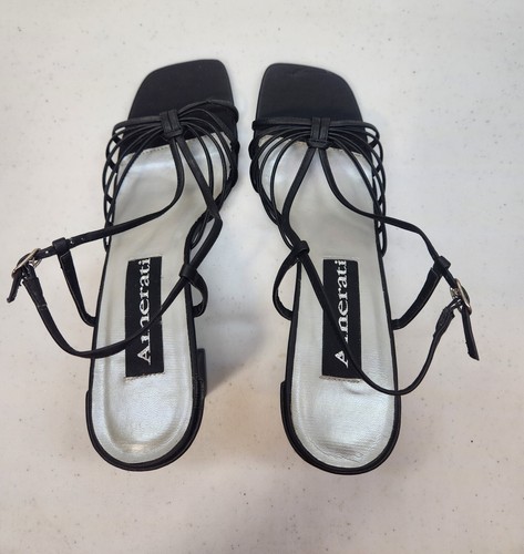 Amerati Women's Sandal Size 7.5 Black Strappy Slingback Block Heel - Picture 2 of 10