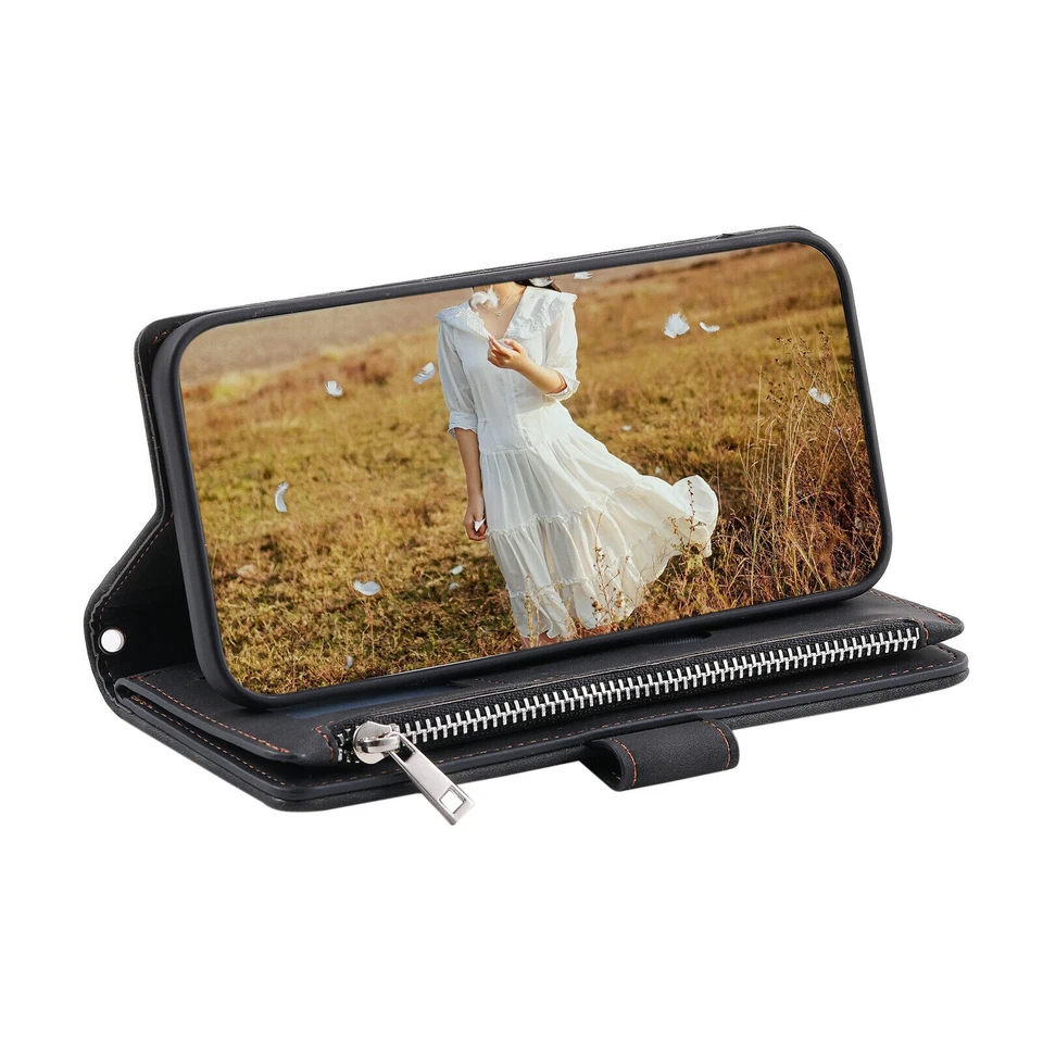 Zipper Leather Grid Card Wallet Phone Case For LG V30 V60 Q60 K50 G7 K40 G6 - Image 4 of 4