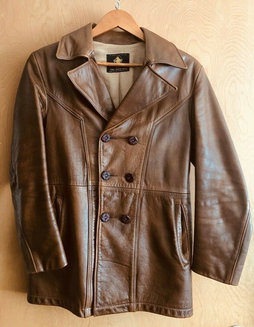 Vintage 60s Golden Bear Leather Jacket Mens S-M Brown California USA Wide Collar | eBay