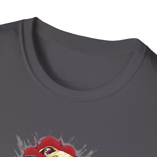 Bulldog Taking Selfy with Flying Saucer, Alien, Funny, Dogs, Softstyle T-Shirt - Picture 12 of 17
