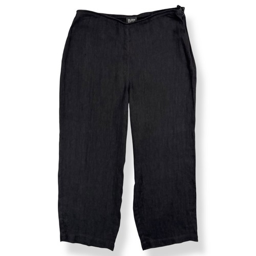 Eileen Fisher Wide Leg Linen Pants Size Petite PP Side Zip Black Cropped Boho