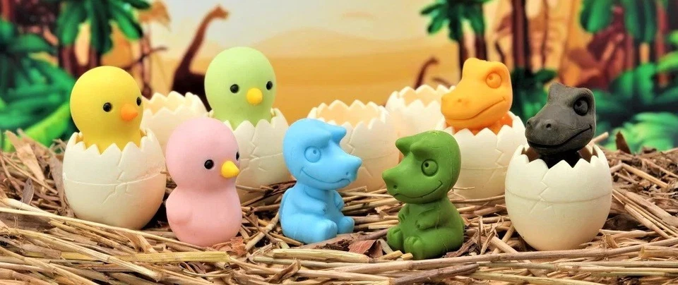 Gomas de borrar japonesas Iwako huevos de dinosaurio y huevos de pollito bebé lote de 49 con caja al por menor Foto 2 de 4