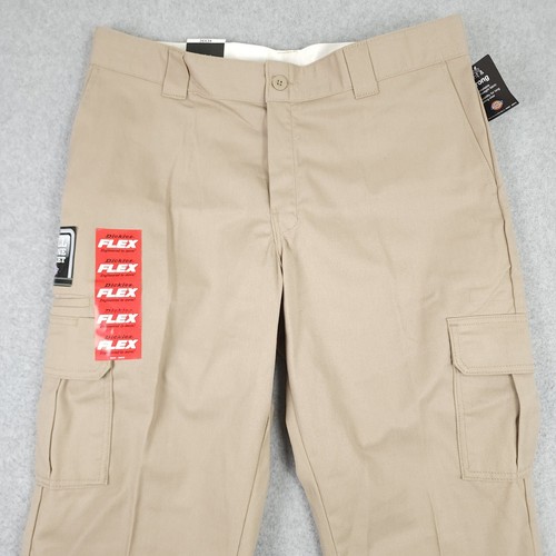 Dickies Pants Mens 36x34 Khaki Cargo Straight Leg Regular Fit Flex Work Casual