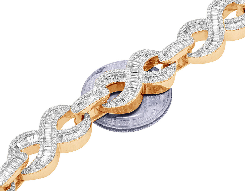 Baguette 12.95 CT Diamond Infinity Link Cuban Chain Necklace Gold