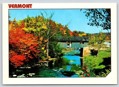 Vermont Autumn Covered Bridge Vintage Postcard Continental