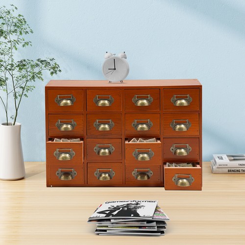 Drawers Storage Cabinet 16 Drawer Cabinet Wooden Medicine Cabinet Brown - Picture 8 of 20