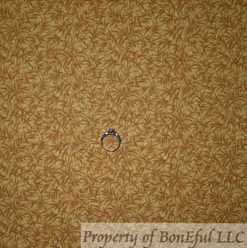 BonEful Fabric Cotton Quilt Mustard Yellow Brown Bamboo Tree Leaf Print FL SCRAP