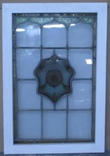 VICTORIAN HAND PAINTED CENTER ENGLISH LEADED STAINED GLASS WINDOW 16" X 23.75"