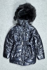 Abercrombie Kids Puffer Jacket Girls 9/10 Hooded Faux Fur Fleece Lined Belted