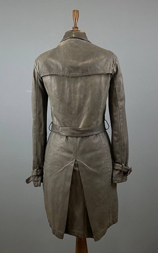 GIORGIO BRATO Gray Belt Leather Coat Trench Jacket Sz 44 - Picture 9 of 20