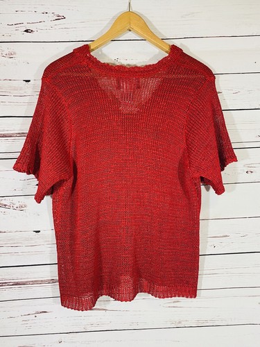 Sag Harbor Sweater Sz Large Cardigan Red Loose Knit Valentines Holidays Dressy - Bild 2 von 9