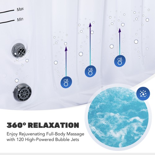 4 Person Inflatable Spa Tub 5'x5' Portable Outdoor Hot Tub Pool w Air Pump Blue - Picture 3 of 11