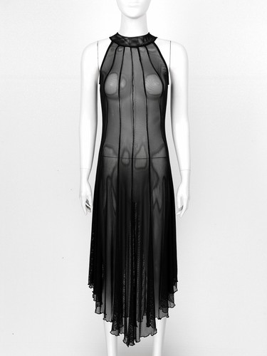Damen Sexy Mesh Long Kleid Transparent Bikini Cover Up Reizwäsche Nachtwäsche - Picture 10 of 37