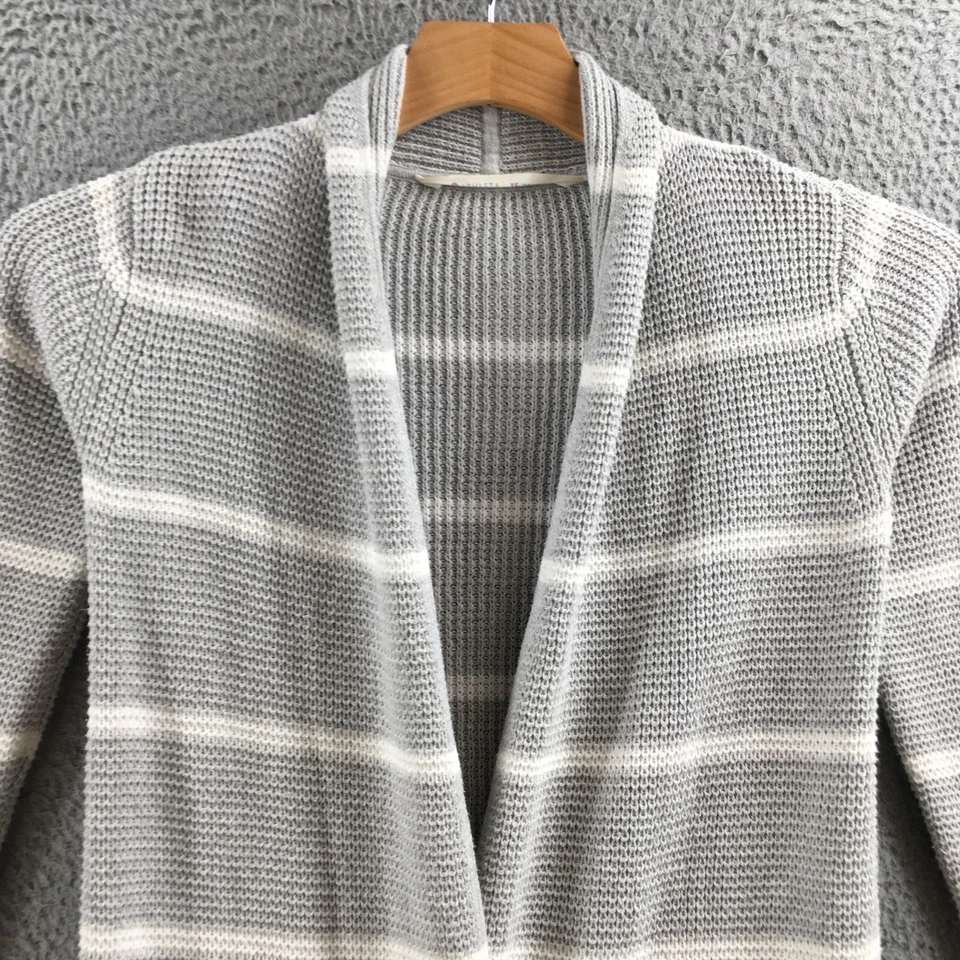 Cárdigan Suéter Mujer Athleta XS Gris Blanco Mezcla Algodón Rayas Manga Larga Foto 2 de 4