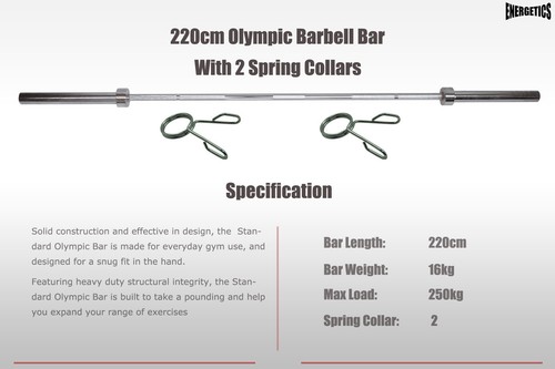 220cm Olympic Barbell Bar Weight Set - 5kg x 2 Weight Plate Free Spring Collars - Picture 7 of 7