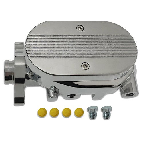 Chrome 9" Single Brake Booster w/ Brake Master Cylinder 3/8" Ports Finned Top - Picture 2 of 5