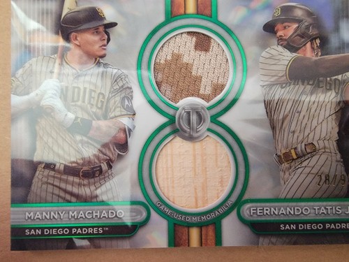 Tarjeta Fernando Tatis/Manny Machado 2024 Topps Homenaje Doble Reliquia Verde 28/99 - Imagen 4 de 10