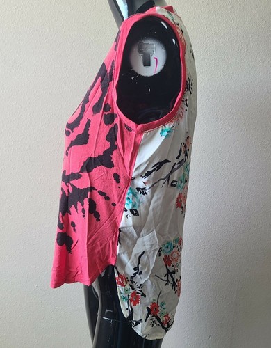 Xhiliration Damen ärmelloses Top mehrfarbig Tiger durchsichtig Blumendruck hinten Small - Bild 3 von 11