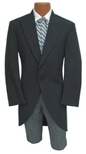 Men's Black Morning Coat Cutaway 100% Wool Long Tails Frock Wedding Groom