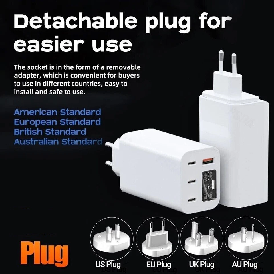300W GaN PD Fast Wall Charger USB Type C US EU UK AU Adapter Plug - Image 2 of 4