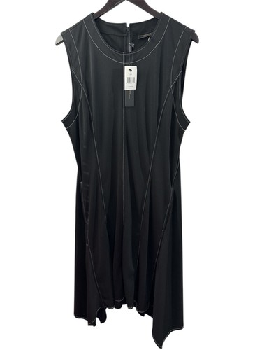 NWT DONNA KARAN Black Asymmetric Hem Stitching Detail Pockets LBD Size XL - Picture 2 of 11