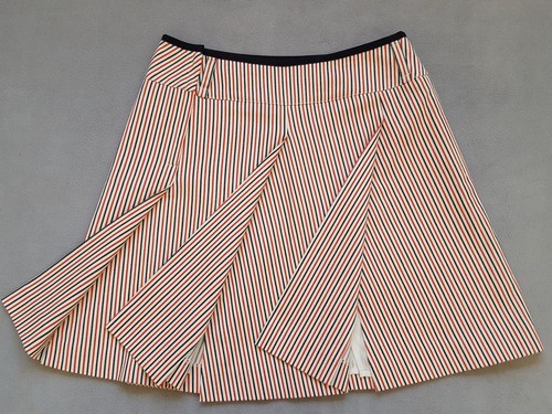 NWOT LES COPAINS RED WHITE NAVY STRIPED COTTON PLEATED A-LINE SKIRT IT 42 4 6 S - Picture 10 of 12