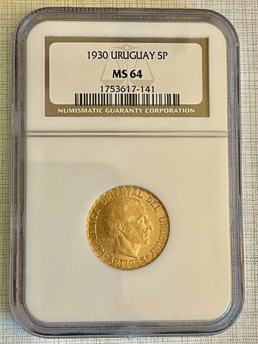 Uruguay 1930 5 Pesos Gold NGC MS64 Sku# 1049
