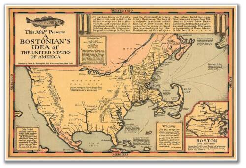 Bostonian's Idea of the United States of America Old Boston USA MAPPA circa 1930 - Foto 1 di 1