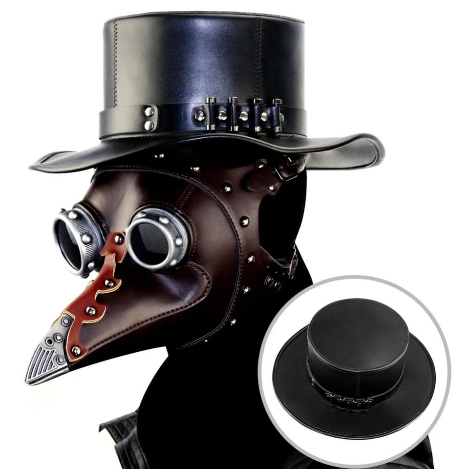 Carnaval Festivals Party Halloween Steampunk PU Leather Hat Plague Doctor Cap - Image 3 of 4