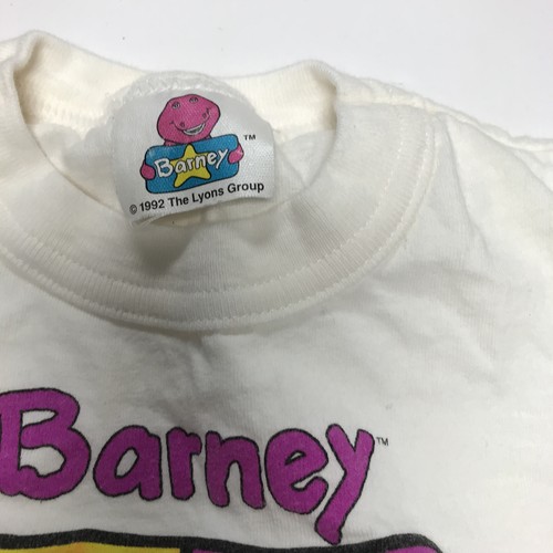 2 Vtg 1992 Barney Kids Shirts Size 2T Purple Dinosaur Lyons Group USA White Lot - Picture 3 of 4