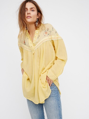 Free People Gaze Tunika Top Small Buttergelb Boho Transparent Festival Western - Bild 2 von 10
