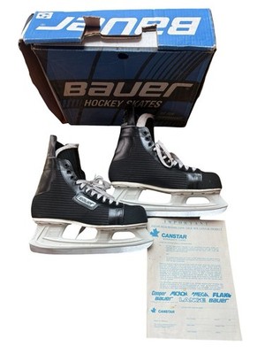 Vintage Bauer Black Panther Canstar Eishockey Schlittschuhe Größe 11 D 81 mit Karton