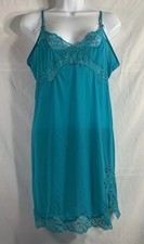 Y2K Victoria's Secret Babydoll Nightie Sz L Teal Lace Trim Slip Dress Chemise