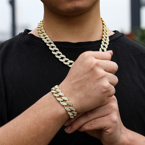 Saintda Cuban Link Chain and Bracelet Set for Men Women Iced Out Diamond... - Picture 2 of 39