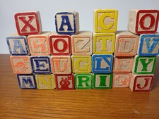 Lot Of 25 Vintage Playskool Wood Alphabet Blocks Sesame Street Ernie Big Bird