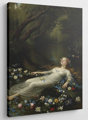 Leinwandbild Ophelia 40 x 60 cm Frau liegt im Wasser Blumen Hamlet Kunst no37