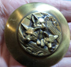 Large Antique Metal Picture Button THREE LITTLE FOXES PUPS IN FOX DEN — photo 4