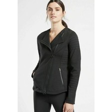 ATHLETA black cotton blend seamed long sleeve stretch moto athletic jacket sz XS