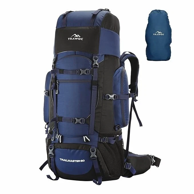 TRAWOC 80L Trekking Backpack Rucksack Travel Bag Rain Cover Hiking Camping Poly