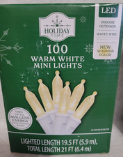 Holiday Time 100 Warm White Mini Lights on White Wire 19.5 Ft New