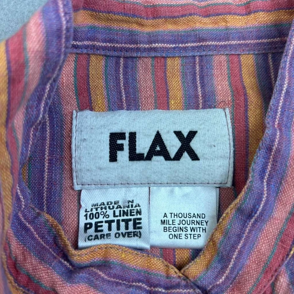 Camisa de lino para mujer P multicolor a rayas lino abotonada manga larga top Foto 2 de 4