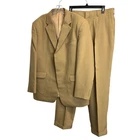 Bespoke Mens Tan Pinstripe 2 Piece Suit Blazer 46L Pleated Cuffed Pants 36X33