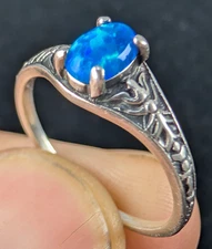 Vintage Blue Opal Sterling Silver 925 Ring by Wheeler Mfg Co Size 6