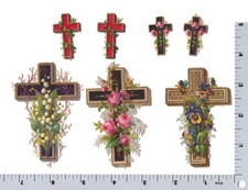 Vintage Victorian Scraps - Lot of 7 Floral Cross Oblaten Die Cut Embossed 1880s