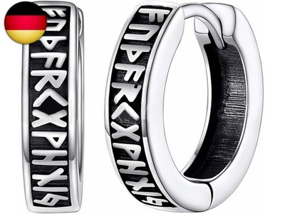 Wikinger Creolen Herren, Wikinger Ohrringe Creolen mit Elder Futhark Runen,