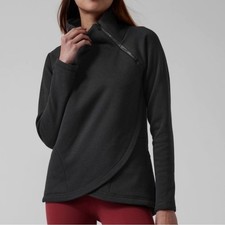 Athleta Cozy Karma Asym Pullover Black Soft Fleece Sweatshirt Women's Small