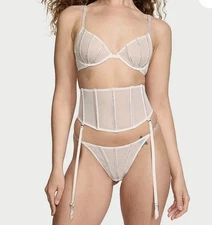 NWT Victorias Secret Very Sexy Sheer Shine Garter Belt Sz M/L Rhinestone Bridal