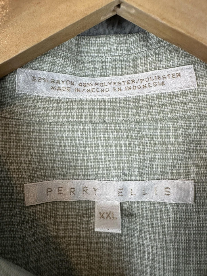 Perry Ellis Shirt Mens 2XL Sage Green Short Sleeve Button Up Gingham New L483682 - Image 4 of 4